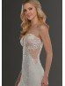 Strapless Beaded Ivory Lace Tulle Wedding Dress